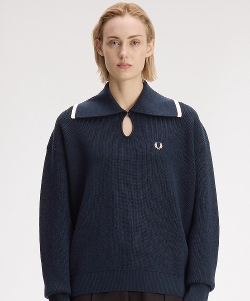 FRED PERRY（フレッドペリー）の「Wide Collar Knitted Shirt／ワイドカラーニットシャツ（ニット/セーター・レディース・ネイビー/プラム・10）」の20枚目の写真
