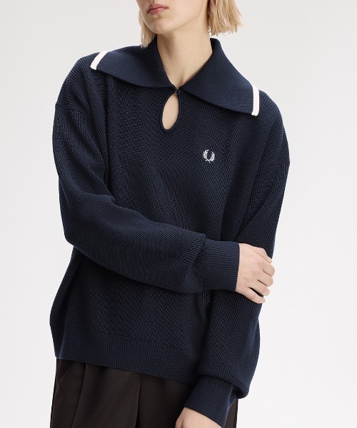 FRED PERRY（フレッドペリー）の「Wide Collar Knitted Shirt／ワイドカラーニットシャツ（ニット/セーター・レディース・ネイビー/プラム・10）」の18枚目の写真