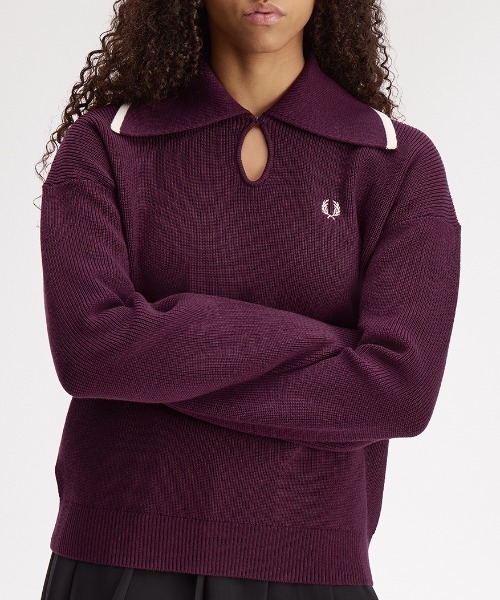 FRED PERRY（フレッドペリー）の「Wide Collar Knitted Shirt／ワイドカラーニットシャツ（ニット/セーター・レディース・ネイビー/プラム・10）」の7枚目の写真