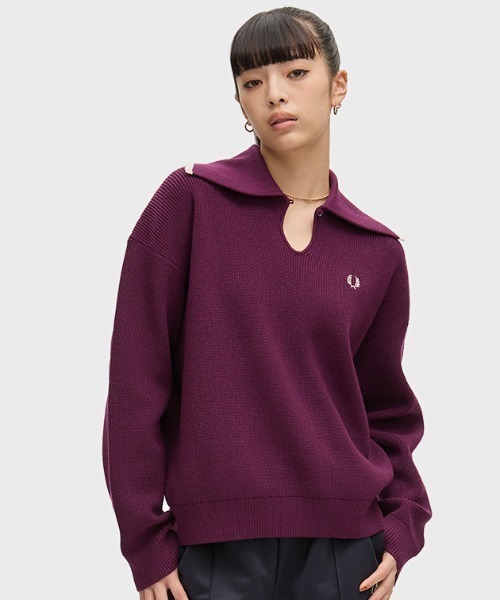 FRED PERRY（フレッドペリー）の「Wide Collar Knitted Shirt／ワイドカラーニットシャツ（ニット/セーター・レディース・ネイビー/プラム・10）」の12枚目の写真