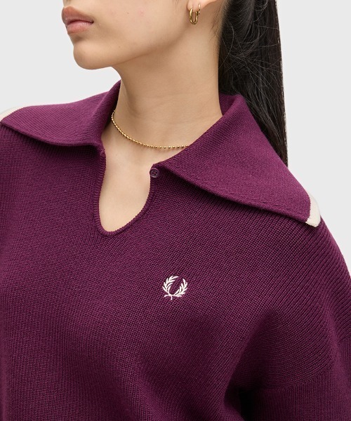 FRED PERRY（フレッドペリー）の「Wide Collar Knitted Shirt／ワイドカラーニットシャツ（ニット/セーター・レディース・ネイビー/プラム・10）」の15枚目の写真