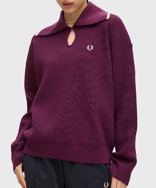 FRED PERRY（フレッドペリー）の「Wide Collar Knitted Shirt／ワイドカラーニットシャツ（ニット/セーター・レディース・ネイビー/プラム・10）」の13枚目の写真
