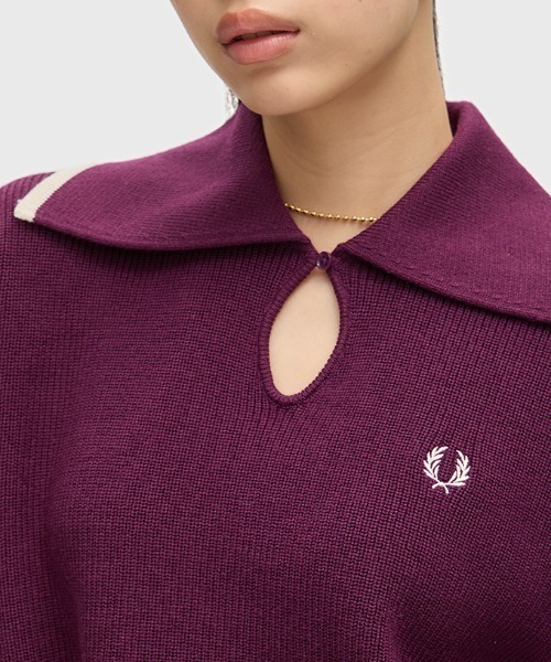 FRED PERRY（フレッドペリー）の「Wide Collar Knitted Shirt／ワイドカラーニットシャツ（ニット/セーター・レディース・ネイビー/プラム・10）」の14枚目の写真