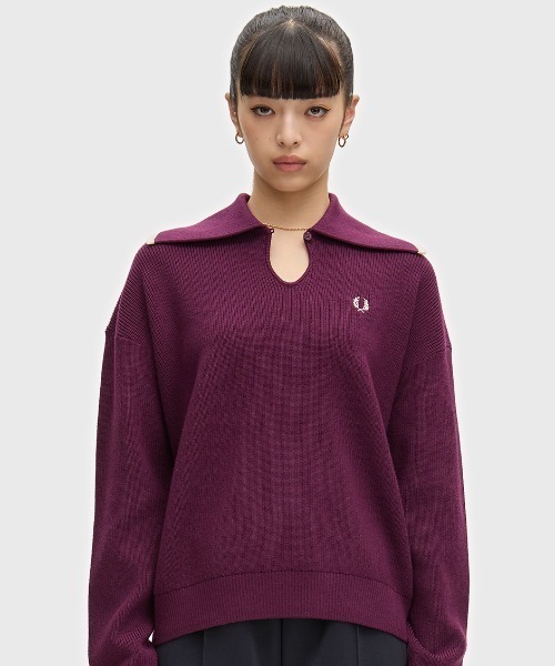FRED PERRY（フレッドペリー）の「Wide Collar Knitted Shirt／ワイドカラーニットシャツ（ニット/セーター・レディース・ネイビー/プラム・10）」の16枚目の写真