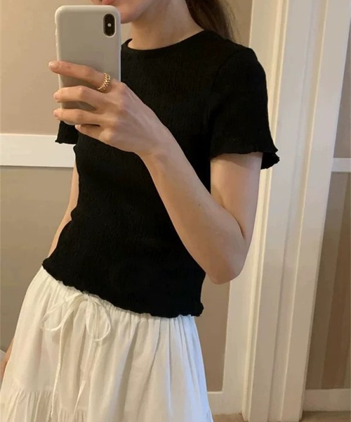 Chiina(チーナ)の「【Chiina】ミニマル半袖トップス(Tシャツ/カットソー・レディース・ブラック/グレイッシュブルー/ホワイト/グレー・FREE)」の14枚目の写真
