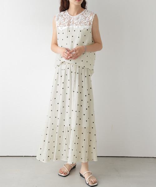 SUGAR BISKET(シュガービスケット)の「レース×ドット スカートセットアップ(セットアップ・レディース・ブラック/ベージュ/ホワイト・フリー)」の1枚目の写真