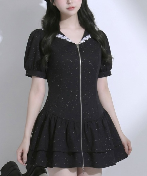 DearMyLoveRose(ディアマイラブローズ)の「フロントジップセーラーカラーラメスウェットミニワンピース【大きいサイズあり】(ワンピース・レディース・ブラック/ホワイト/グレー・LL~3L/L~LL/M-L)」の3枚目の写真