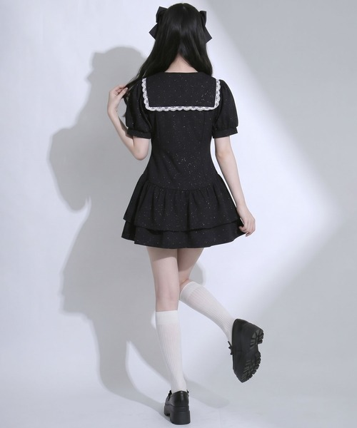 DearMyLoveRose(ディアマイラブローズ)の「フロントジップセーラーカラーラメスウェットミニワンピース【大きいサイズあり】(ワンピース・レディース・ブラック/ホワイト/グレー・LL~3L/L~LL/M-L)」の5枚目の写真