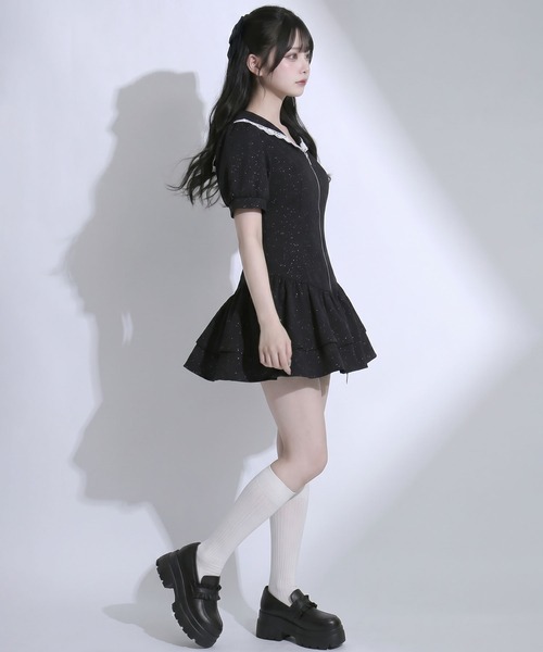DearMyLoveRose(ディアマイラブローズ)の「フロントジップセーラーカラーラメスウェットミニワンピース【大きいサイズあり】(ワンピース・レディース・ブラック/ホワイト/グレー・LL~3L/L~LL/M-L)」の6枚目の写真