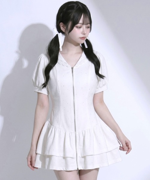 DearMyLoveRose(ディアマイラブローズ)の「フロントジップセーラーカラーラメスウェットミニワンピース【大きいサイズあり】(ワンピース・レディース・ブラック/ホワイト/グレー・LL~3L/L~LL/M-L)」の10枚目の写真