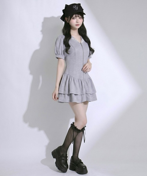 DearMyLoveRose(ディアマイラブローズ)の「フロントジップセーラーカラーラメスウェットミニワンピース【大きいサイズあり】(ワンピース・レディース・ブラック/ホワイト/グレー・LL~3L/L~LL/M-L)」の11枚目の写真