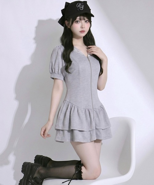 DearMyLoveRose(ディアマイラブローズ)の「フロントジップセーラーカラーラメスウェットミニワンピース【大きいサイズあり】(ワンピース・レディース・ブラック/ホワイト/グレー・LL~3L/L~LL/M-L)」の12枚目の写真