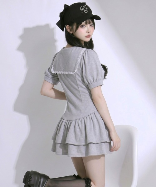 DearMyLoveRose(ディアマイラブローズ)の「フロントジップセーラーカラーラメスウェットミニワンピース【大きいサイズあり】(ワンピース・レディース・ブラック/ホワイト/グレー・LL~3L/L~LL/M-L)」の13枚目の写真