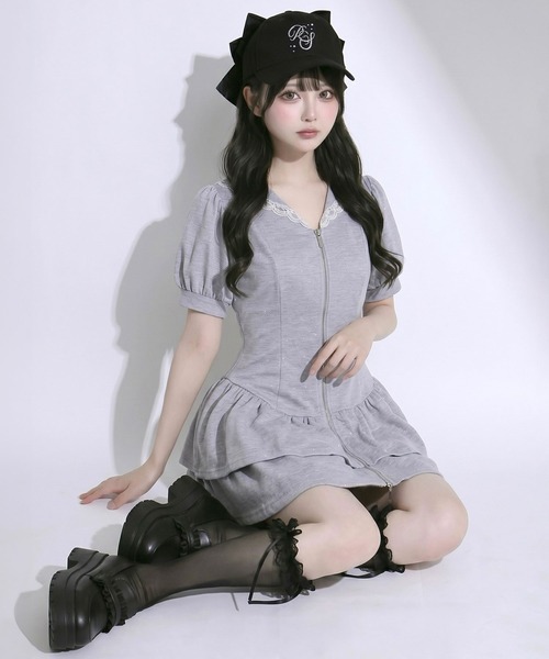 DearMyLoveRose(ディアマイラブローズ)の「フロントジップセーラーカラーラメスウェットミニワンピース【大きいサイズあり】(ワンピース・レディース・ブラック/ホワイト/グレー・LL~3L/L~LL/M-L)」の14枚目の写真