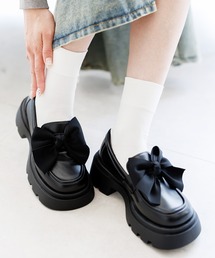 厚底リボンローファー