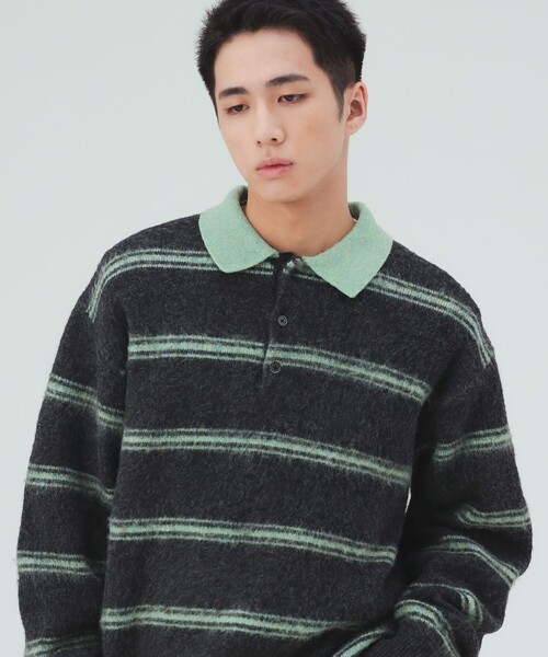 BEAMS HEART(ビームスハート)の「シャギー ニット ポロ(ニット/セーター・メンズ・ブラウン/チャコールグレー・SMALL/MEDIUM/LARGE)」の1枚目の写真