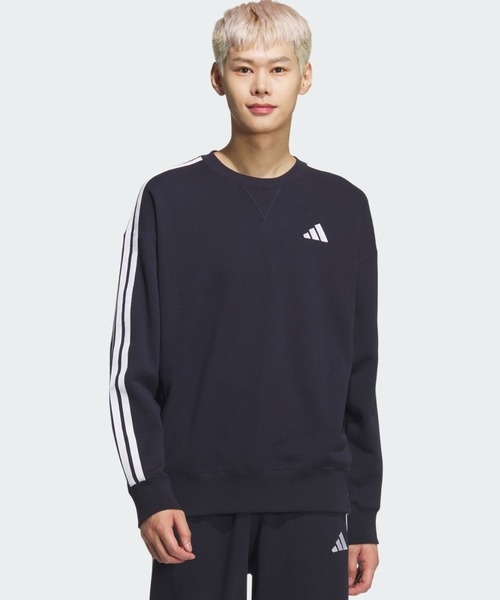 adidas(アディダス)の「エッセンシャルズ プラス ルーズフィット スリーストライプス フレンチテリー スウェットシャツ / トレーナー / アディダス adidas(スウェット・メンズ・ブルー・LARGE/XX-LARGE/MEDIUM/SMALL/X-LARGE)」の1枚目の写真