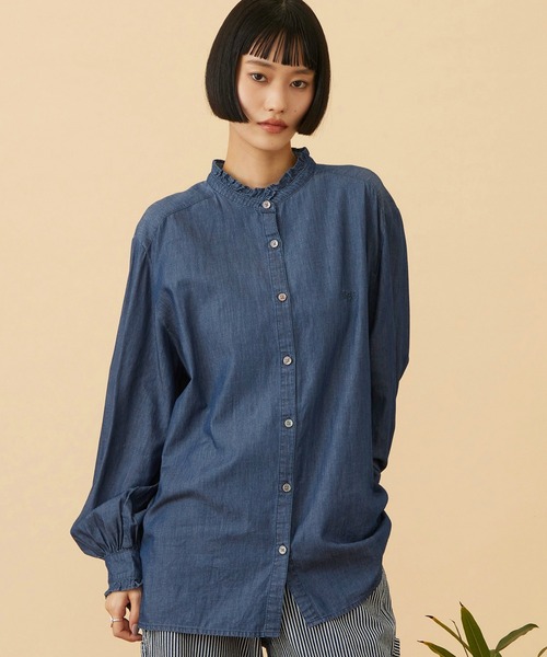 Lee(リー)の「Lee FRILL DENIM SHIRTS / フリルデニムシャツ(シャツ/ブラウス・レディース・ホワイト/インディゴブルー・MEDIUM/SMALL)」の11枚目の写真