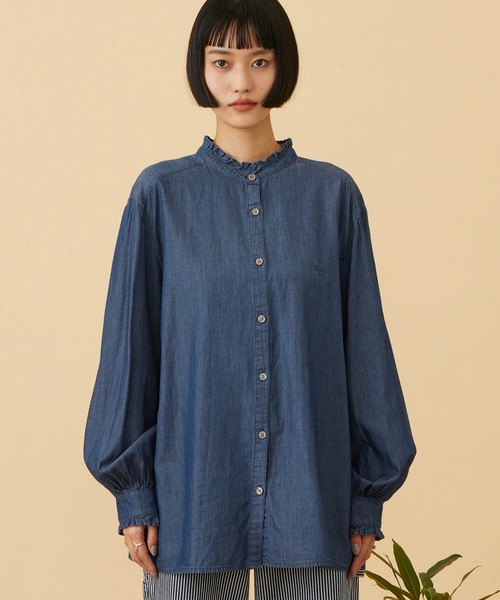 Lee(リー)の「Lee FRILL DENIM SHIRTS / フリルデニムシャツ(シャツ/ブラウス・レディース・ホワイト/インディゴブルー・MEDIUM/SMALL)」の12枚目の写真