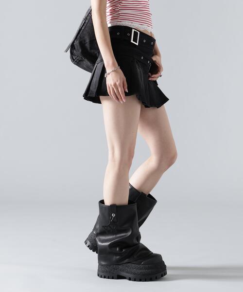 L.H.P(エルエイチピー)の「MAVYTH/メヴィス/W BELT DENIM MINI SKIRT(スカート・レディース・ブラック/ブルー系その他3・M/L)」の3枚目の写真
