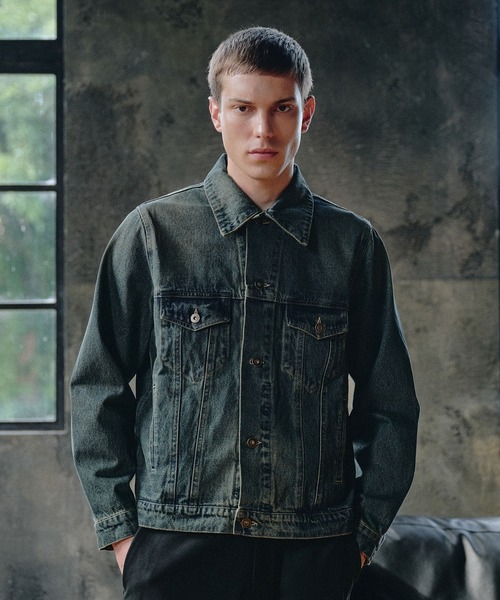 Regen Glanz(レーゲングランツ)の「compact vintage wash denim jacket/コンパクトヴィンテージウォッシュデニムジャケット(デニムジャケット・メンズ・インディゴブルー/グリーン/ブラック・SMALL/MEDIUM/LARGE)」の1枚目の写真