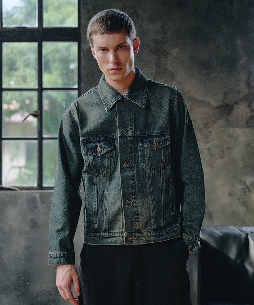 Regen Glanz(レーゲングランツ)の「compact vintage wash denim jacket/コンパクトヴィンテージウォッシュデニムジャケット(デニムジャケット・メンズ・インディゴブルー/グリーン/ブラック・SMALL/MEDIUM/LARGE)」の4枚目の写真