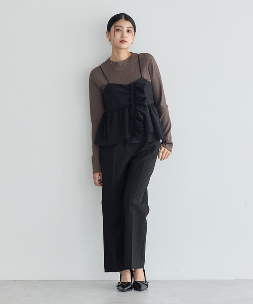 YECCA VECCA(イェッカヴェッカ)の「【2点SET】ラッフルキャミセット長袖ニット(ニット/セーター・レディース・ブラック/ダークベージュ・FREE)」の18枚目の写真