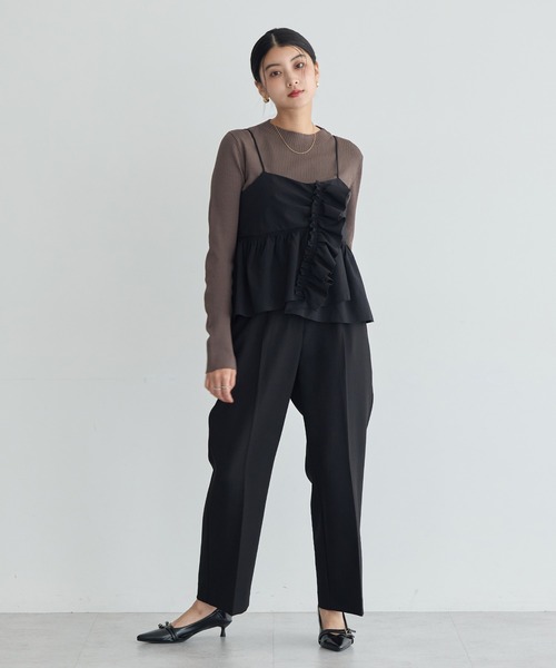 YECCA VECCA(イェッカヴェッカ)の「【2点SET】ラッフルキャミセット長袖ニット(ニット/セーター・レディース・ブラック/ダークベージュ・FREE)」の17枚目の写真