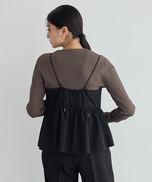 YECCA VECCA(イェッカヴェッカ)の「【2点SET】ラッフルキャミセット長袖ニット(ニット/セーター・レディース・ブラック/ダークベージュ・FREE)」の9枚目の写真