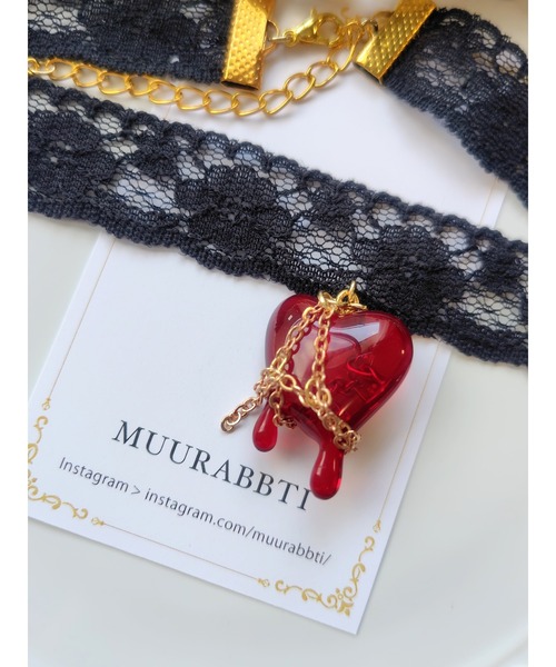 tone(トーン)の「【MUURABBTI】心臓ハートのチェーン拘束レースチョーカー(MA)(チョーカー・レディース・レッド・FREE)」の2枚目の写真