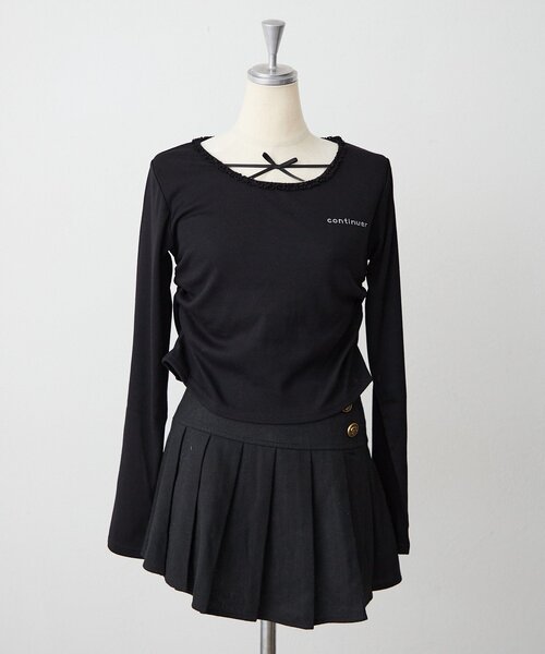 continuer de NICE CLAUP（コンティニューデナイスクラップ）の「配色リボンドロストロンTEE（Tシャツ/カットソー・レディース・ブラウン/ブラック/オフホワイト・FREE）」の3枚目の写真