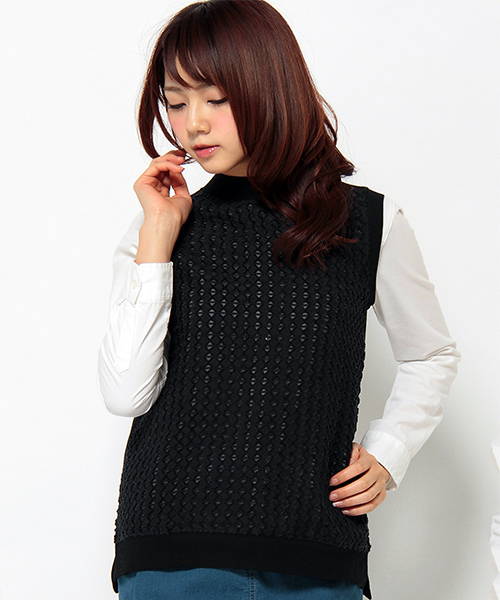 LBC（エルビーシー）の「コットンポリミニ裏毛レースベスト（ベスト・レディース・オフホワイト/アッシュグレー/ブラック・MEDIUM）」の3枚目の写真