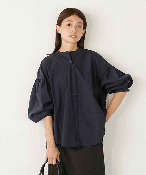MELROSE claire（メルローズ クレール）の「【TC起毛ギャザースリーブシャツ】（シャツ/ブラウス・レディース・グレー/オフホワイト/ネイビー・FREE）」の3枚目の写真