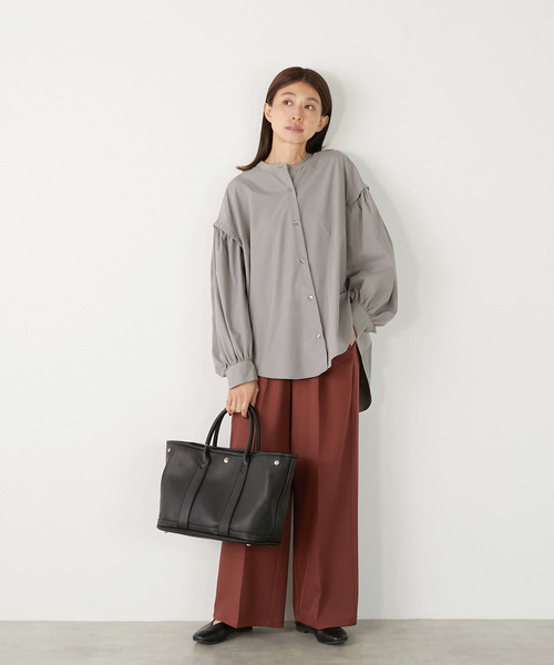 MELROSE claire（メルローズ クレール）の「【TC起毛ギャザースリーブシャツ】（シャツ/ブラウス・レディース・グレー/オフホワイト/ネイビー・FREE）」の4枚目の写真