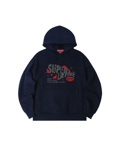 SUPERLATIVE（スーパーラティブ）の「S/P CATS POSING オーバーサイズ 起毛 フードパーカー (GOH4-6SP188)（パーカー・レディース・ブラック/ホワイト/ネイビー/ライトグレー/チャコールグレー/アイボリー・MEDIUM/LARGE/X-LARGE）」の8枚目の写真