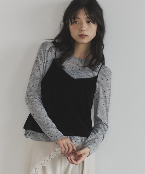 ELNEsoi(エルネソワ)の「ベロアビスチェ付きドット裾フリルカットソー(Tシャツ/カットソー・レディース・ベージュ/グレー・FREE)」の1枚目の写真