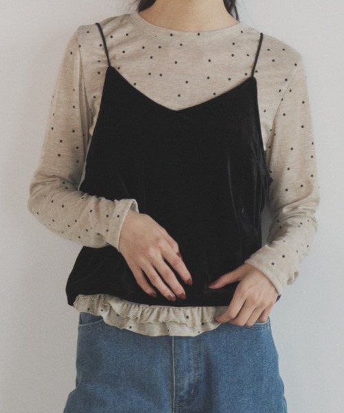 ELNEsoi(エルネソワ)の「ベロアビスチェ付きドット裾フリルカットソー(Tシャツ/カットソー・レディース・ベージュ/グレー・FREE)」の10枚目の写真
