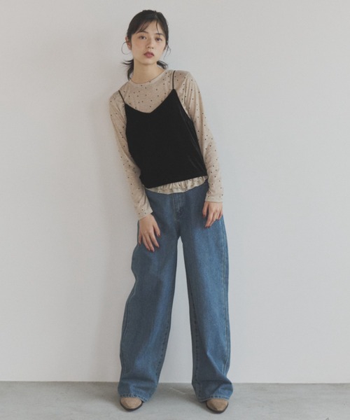 ELNEsoi(エルネソワ)の「ベロアビスチェ付きドット裾フリルカットソー(Tシャツ/カットソー・レディース・ベージュ/グレー・FREE)」の14枚目の写真