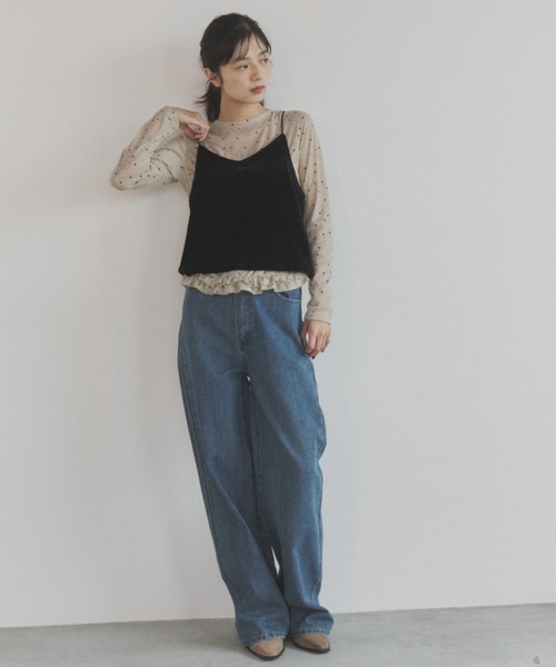 ELNEsoi(エルネソワ)の「ベロアビスチェ付きドット裾フリルカットソー(Tシャツ/カットソー・レディース・ベージュ/グレー・FREE)」の13枚目の写真