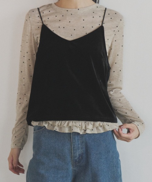ELNEsoi(エルネソワ)の「ベロアビスチェ付きドット裾フリルカットソー(Tシャツ/カットソー・レディース・ベージュ/グレー・FREE)」の19枚目の写真