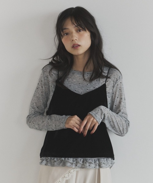 ELNEsoi(エルネソワ)の「ベロアビスチェ付きドット裾フリルカットソー(Tシャツ/カットソー・レディース・ベージュ/グレー・FREE)」の17枚目の写真