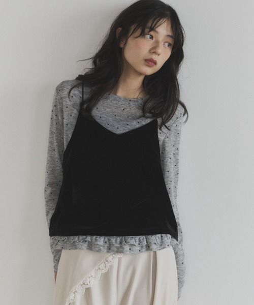 ELNEsoi(エルネソワ)の「ベロアビスチェ付きドット裾フリルカットソー(Tシャツ/カットソー・レディース・ベージュ/グレー・FREE)」の18枚目の写真