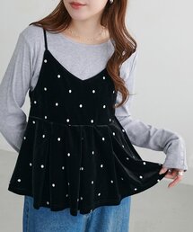 ドット刺繍ベロアキャミ