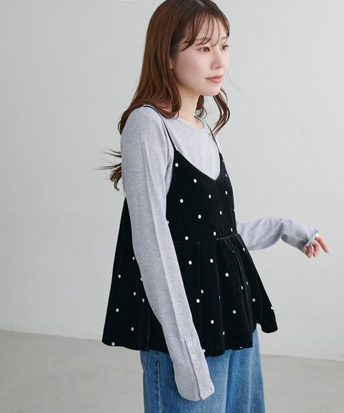 DISCOAT(ディスコート)の「ドット刺繍ベロアキャミ(キャミソール・レディース・ブラウン/ブラック・FREE)」の5枚目の写真