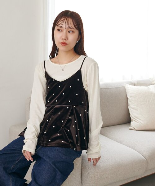 DISCOAT(ディスコート)の「ドット刺繍ベロアキャミ(キャミソール・レディース・ブラウン/ブラック・FREE)」の19枚目の写真