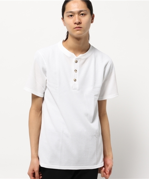 Abiding Aim(アバイディングエイム)の「【JEMORGAN】サーマル半袖クルーネックヘンリーTシャツ(Tシャツ/カットソー・メンズ・ネイビー/アイボリー/ブラック/ホワイト/トップグレー・X-LARGE/LARGE/MEDIUM/SMALL)」の1枚目の写真