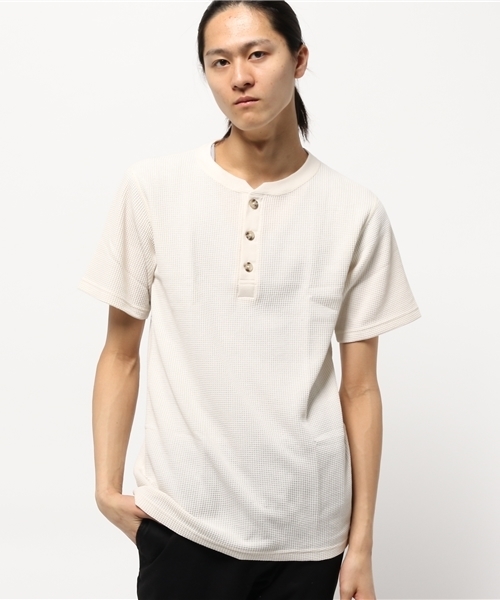 Abiding Aim(アバイディングエイム)の「【JEMORGAN】サーマル半袖クルーネックヘンリーTシャツ(Tシャツ/カットソー・メンズ・ネイビー/アイボリー/ブラック/ホワイト/トップグレー・X-LARGE/LARGE/MEDIUM/SMALL)」の2枚目の写真