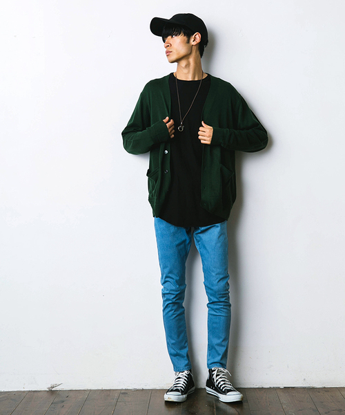 WEGO（ウィゴー）の「WEGO/カラーVネックカーディガン（カーディガン/ボレロ・メンズ・ネイビー/ダークグリーン/ブラック/ワイン・LARGE/MEDIUM/SMALL）」の5枚目の写真