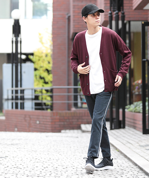 WEGO（ウィゴー）の「WEGO/カラーVネックカーディガン（カーディガン/ボレロ・メンズ・ネイビー/ダークグリーン/ブラック/ワイン・LARGE/MEDIUM/SMALL）」の21枚目の写真