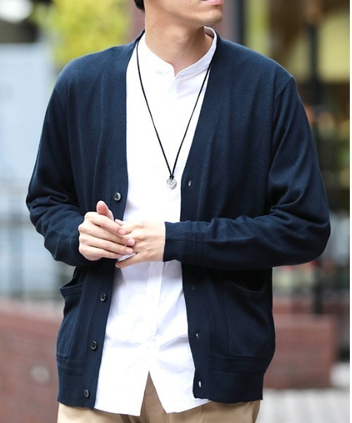 WEGO（ウィゴー）の「WEGO/カラーVネックカーディガン（カーディガン/ボレロ・メンズ・ネイビー/ダークグリーン/ブラック/ワイン・LARGE/MEDIUM/SMALL）」の3枚目の写真